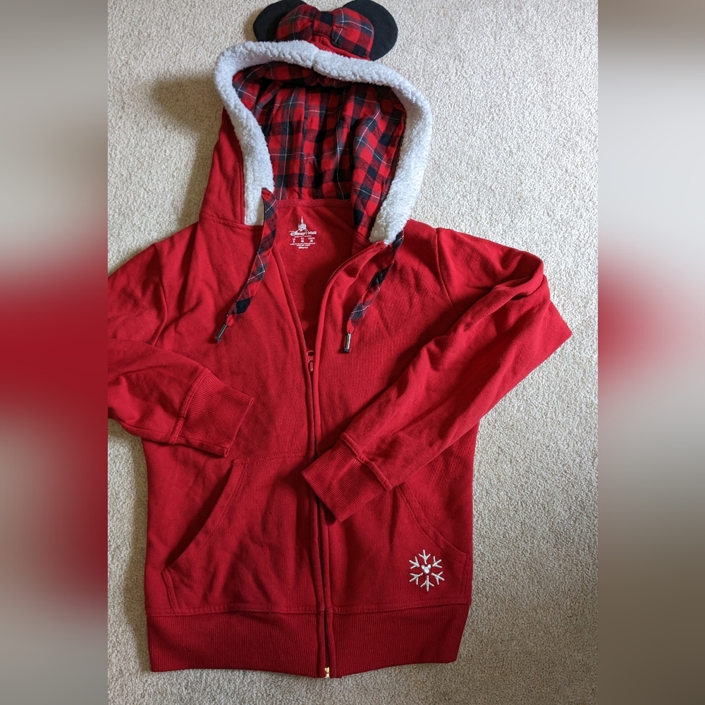 Disney Minnie Christmas Hoodie Red Plaid Ears
